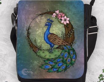 Peacock Art Shoulder Bag – Hand-Drawn Crossbody Bag, Water Resistant