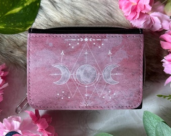 Pink Triple Moon Wallet | Moon Magic Art Zipper Wallet | Moon Witch | Occult Wiccan Pagan | Fantasy Wallet | Magical Witchy Gift for her