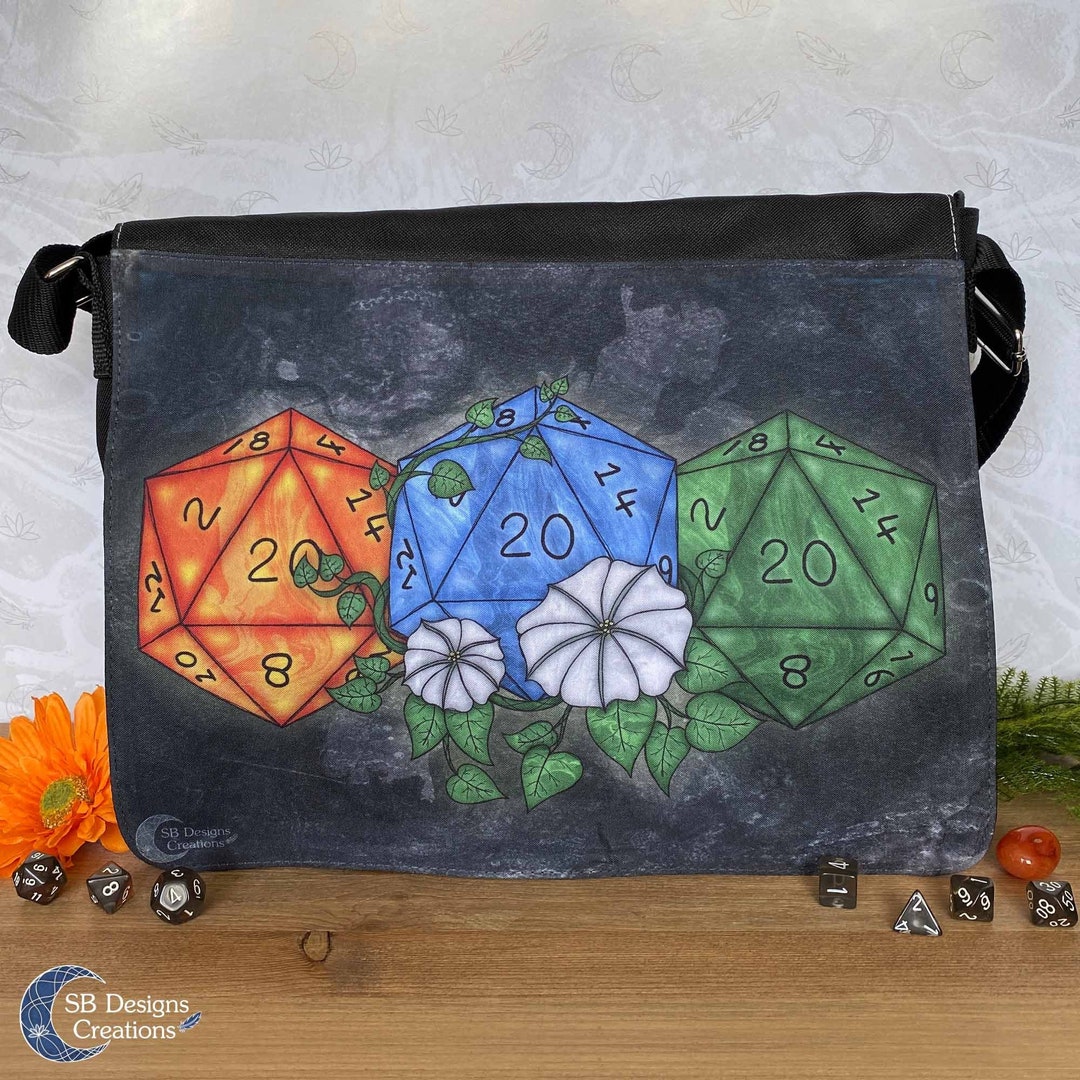 Dnd Artist Satchel D20 Dice Messenger Bag With Moonflowers Fantasy