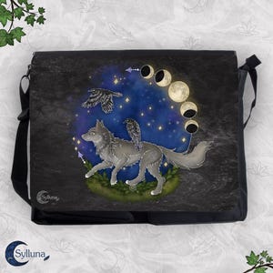 Wolf and Raven Shoulder Bag, Fantasy Art Bag, Rectangular Bag, Spiritual Art Fantasy Style, Spirit Animal Gift, Wolf Spirit, Raven spirit