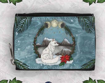 Artic Fox Zipper Wallet | Plånbok för mynt och sedlar, kreditkortshållare, Fantasy Naturkonst, Rävsjäl, Naturmagiska Vibbar Gåva