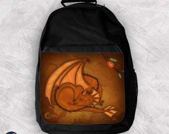 Feuerdrachen-Rucksack, Fantasy-Kunst, magische Kreaturen, Fantasy-Tasche, schlafender Baby-Drache, stabiler Rucksack, großer Rucksack Magie, Tasche für die Schule