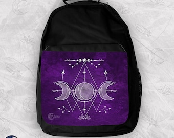 Triple Moon Backpack Purple Triple Moon, Witch Backpack, Spiritual Bag, Firm Black Bag, Spiritual Art Bag, Nature Witch Moon Magic Art