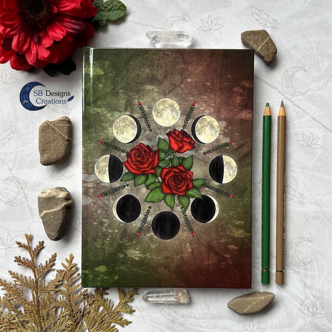 Moon Phase Roses Red Roses Moon Phases A5 Journal | Nature Magic | Grimoire Book of ...