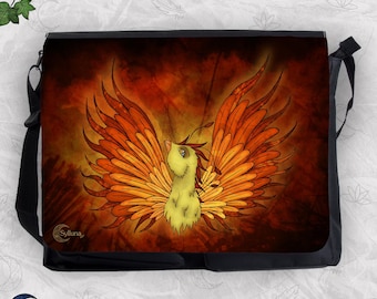 Phoenix Messenger Bag – Mythical Firebird Fantasy Art | Crossbody Laptop Bag | Fire Magic School Bag | Unique Gift for Fantasy Lovers