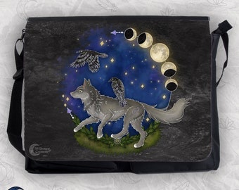 Wolf en Raven schoudertas, Fantasy Art Bag, rechthoekige tas, spirituele kunst Fantasy Style, Spirit Animal Gift, Wolf Spirit, Raven spirit