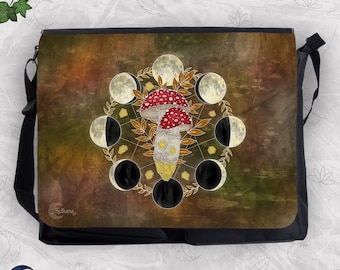 Mushroom Shoulderbag, fly agaric Bag, Amanita muscaria Messenger Bag, Large Green Witch Shoulder Bag, Nature Witch Bag, Pagan Art bag, Magic