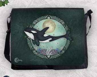 Killer Whale Shoulder Bag, Animal Spirit Messenger Bag, Ocean Life Bag, Animal Illustration, Killer Whale Art, Hand Drawn Art, Animal Magic
