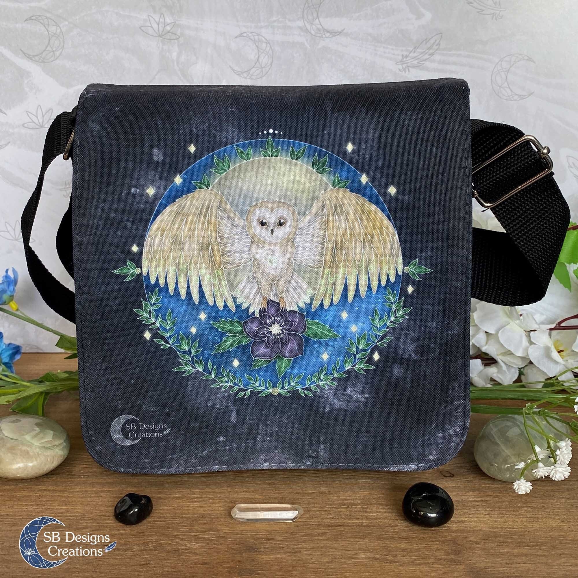 Barn Owl Shoulder Bag | Hellebore Flower, Full Moon | Spirit Animal
