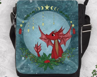 Red Dragon Messenger Bag, Fantasy Art Shoulder, Mythical Creature Crossbody