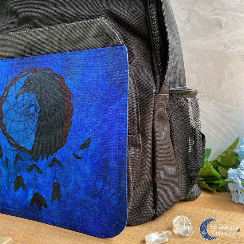 Raven Dream Catcher Backpack Spirit Animal Art Fantasy Bag Firm Black Bag Spiritual Art Bag Raven Spirit Witch Bag Dream Magick image 3