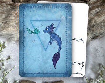 Water Dragon A6 Print, Sacred Space Deco, Dragon Magic Cute, Water Element Card, Magical Creatures Art Print Gift, Magical Home Decoration