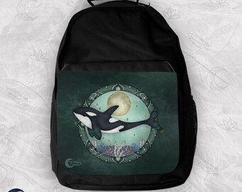 Animal Illustration BackPack, Killer Whale Bag, Ocean Magic, Animal Lover Gift, Sturdy Backpack for Everyday, Fantasy Art, Spirit Animal