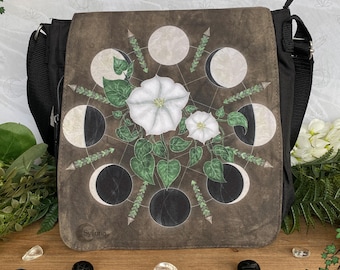 Bolsa de Ombro Fase da Lua – Bolsa de Mão Flor da Lua Celestial e Bruxa – Presente Espiritual Pagão para Ela