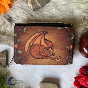 Cartera de dragón naranja / Monedero de fantasía / Arte de dragón / Cartera con cremallera / Criaturas fantásticas / Magia de dragón / Regalo para amantes de los dragones naranja