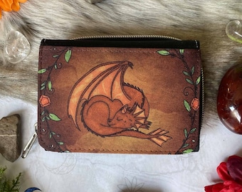 Orange dragon wallet | Fantasy purse | Dragon Art | Zipper Wallet | Fantasy Creatures | Dragon Magic | Dragonlover Gift Orange