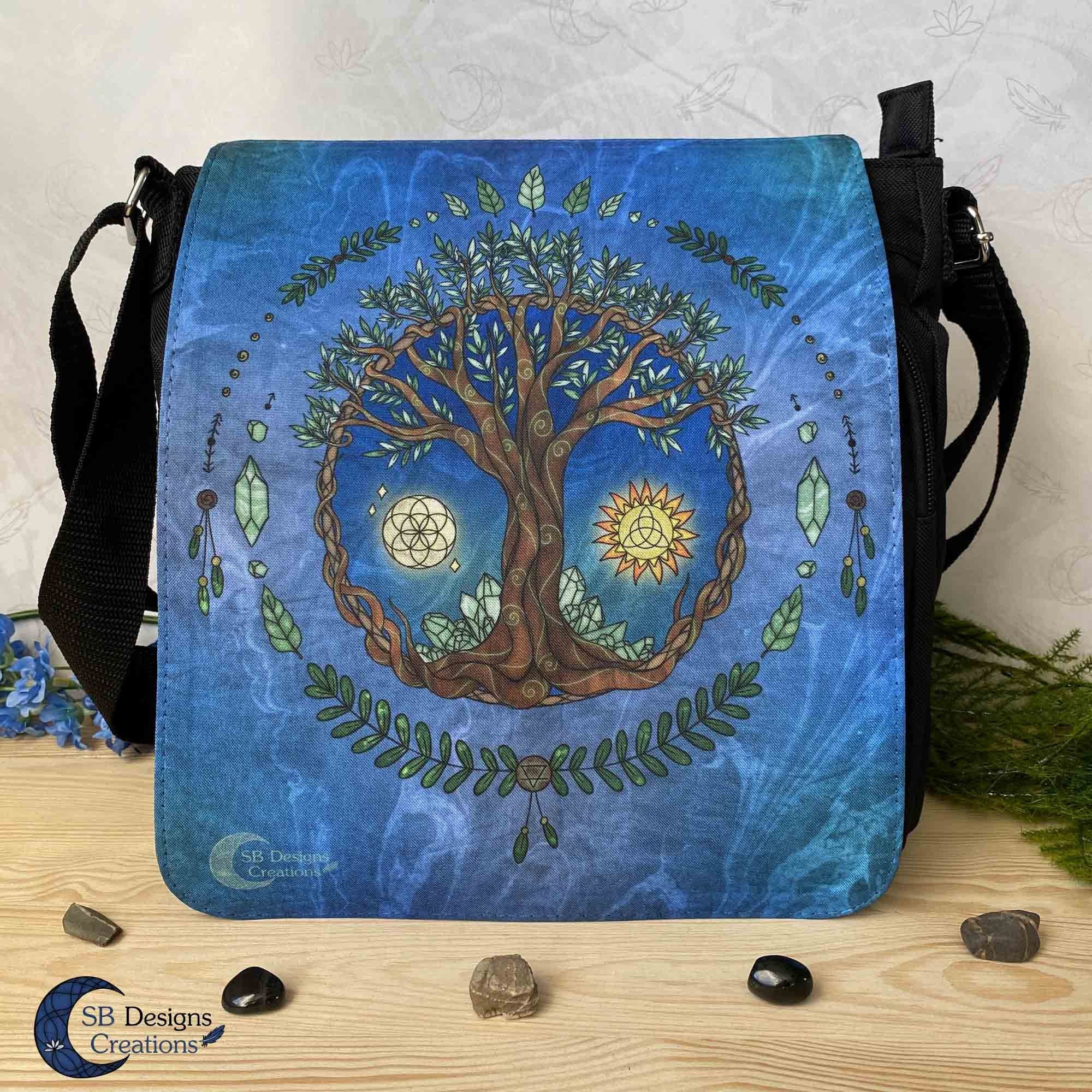 Canvas Tote Bag Green Tree of Life Created from Humanoid Shapes Colorful Durable Reusable Shopping Shoulder Grocery Bag