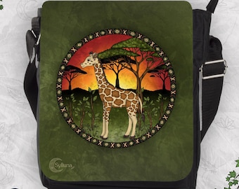 Giraffe Safari Sonnenuntergang Umhängetasche, afrikanische Wildtier Schulter Geldbörse, Boho Tier Kunst