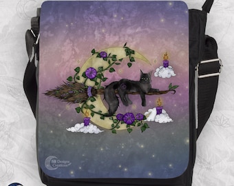 Dream Magic Shoulder Bag, Black Cat Familiar Soul Animal, Witch illustration, Magical Creatures | Unique Gift, Manifestation Bag