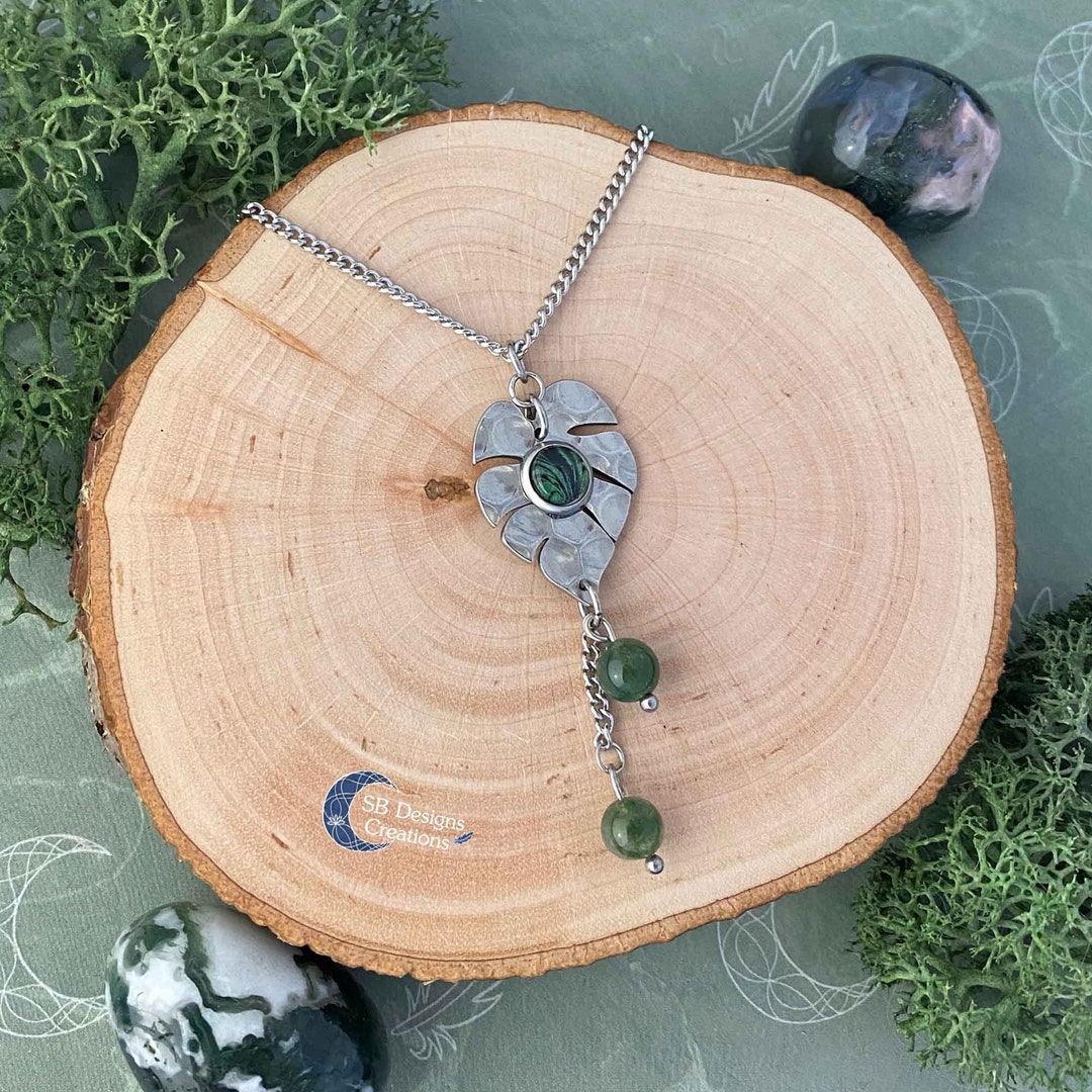 Monstera Pendant Green Witch Jewelry Leaf Jewelry Elf Necklace Plant
