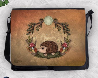 Hedgehog Autumn Messenger Bag, Animal Spirit, Nature Illustration, Nature Magic Art, Hand Drawn Art, Mabon Art, Forest Magic