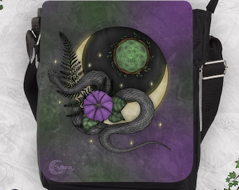 Snake Magic Crossbody Bag – Large Square Shoulder Bag with Hand Drawn Fantasy Art, Adjustable Strap, Water Resistant, Made in Netherlands