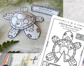 Printable Turtle Spirit Animal with Affirmation Sign | Standing Paper Craft | 3D Printable Decor | Instant Digital Download | PDF