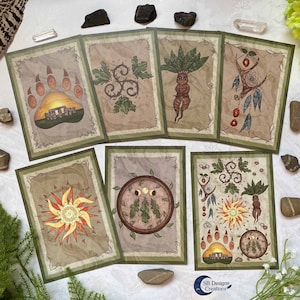 Postales de magia druida Arte celta / A6 Impresión de arte pagano / Juego de postales / Druïdisme / Awen / Triskelion / Mandrake / Sol / Arte atrapasueñas