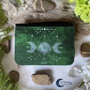 Triple Moon Wallet | Witch Purse | Moon Magic Art | Moon Witch | Occult Wiccan Pagan | Zipper Wallet | Green Wallet | Witchy Gift for her