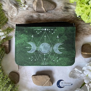 Dreifachmond-Geldbörse | Hexen-Geldbörse | Mondzauberkunst | Mondhexe | Okkulter Wicca Pagan | Reißverschluss-Geldbörse | Grüne Geldbörse | Hexengeschenk für sie