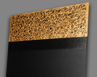 3-D Objekt, Elegance II, Gold, Strukturen, matt-schwarz, glänzend-schwarz, 65cm x 65cm, Keilrahmen, Original