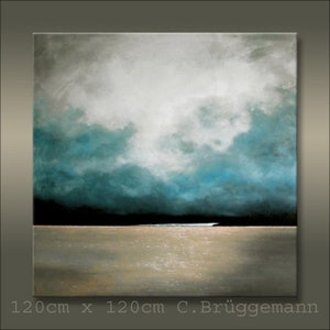 XXL Size FORMAT, 130 cm x 130 cm, Abstract Large Painting, Seascape, Landscape , Minimalart, large picture, big size, Turquoise & Gold Leaf
