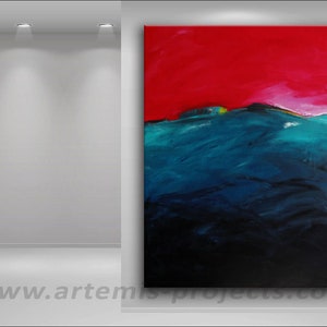 XXL Painting Landscape, Ocean, Sea, BLUE, RED, Landscape, 150 cm x 110 cm