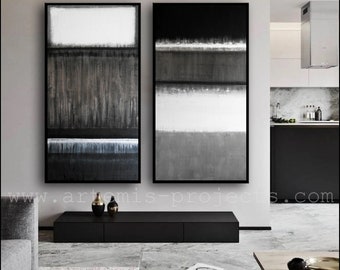 XXXL diptych, 2 paintings, minimalist, taupe, grey-white, black, white, structural work, original, unique