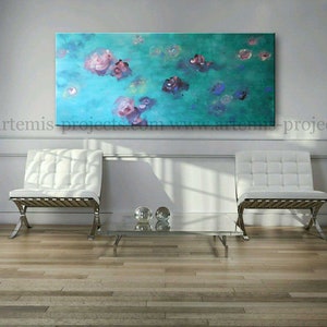 Formato XXL FORMATO, 150 x 60 cm, Blumen, Fiori, Seerosen, Unikat, Originale, Astratto Grande Dipinto Unico Originale