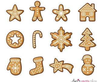 Clipart di biscotti di Natale, clipart dolce, pan di zenzero, albero di Natale, biscotto fiocco di neve, biscotto pupazzo di neve, biscotto stella di Natale, casa di biscotti