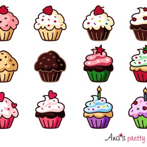 Cupcake clipart, vector graphic, muffin, traditional, cupcake st valentines, christmas cupcake, berry cupcake, birthday party cupcake