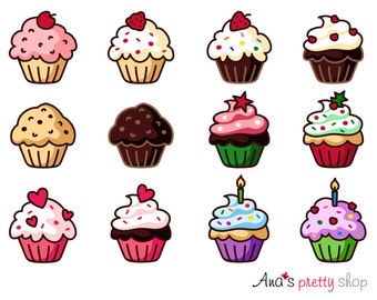 Clipart di cupcake, grafica vettoriale, muffin, tradizionale, cupcake di San Valentino, cupcake di Natale, cupcake di bacche, cupcake per festa di compleanno