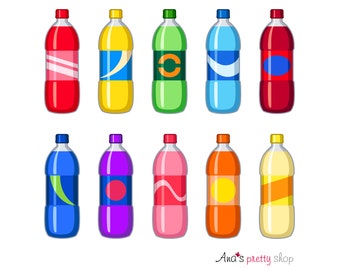 Non-alcoholic drinks clipart, soda drinks clipart, plastic bottle clipart, vector graphic, cola, set of bottles, fresh drinks
