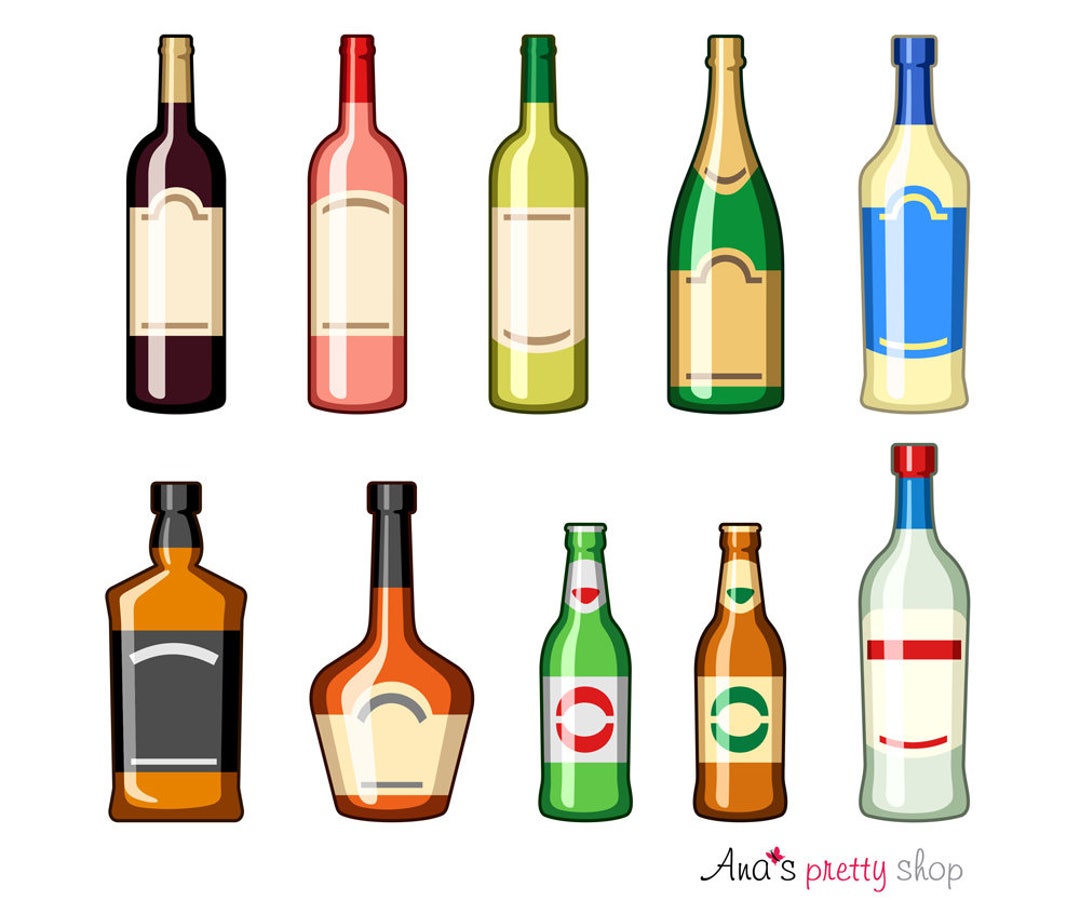 Alcohol Bottles Clipart, Drinks, Wine Bottle, Champagne, Martini ...