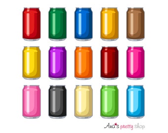 Clipart di bevande analcoliche, clipart di bevande gassate, clipart di lattine, grafica vettoriale, cola, set di lattine, bevande fresche