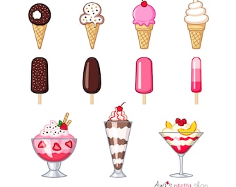 Clipart gelato, clipart gelato su cono, clipart gelato su stecco, clipart gelato, clipart dessert, illustrazione vettoriale gelato