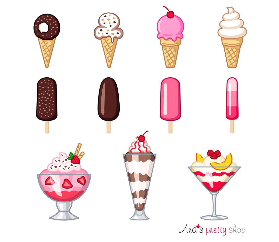 Clipart de helado helado en una imagen prediseñada cono | Etsy