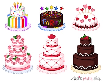 Clipart di torte, clipart di panetteria, clipart di pasticceria, torta nuziale, compleanno, festa, San Valentino, clipart dolce, clipart di dessert, grafica vettoriale