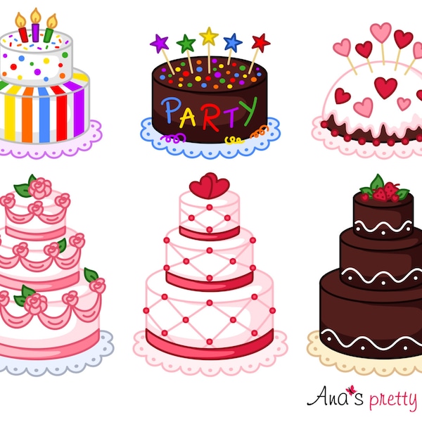 Cake clipart, bakery clipart, pastry clipart, wedding cake, birthday, party, st valentines, sweet clipart, dessert clipart, vector graphics