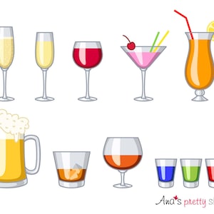 Alkohol Gläser Cliparts, Getränke, Weinglas, Champagner, Martini, Cocktailglas, Schnapsgläser, Whiskyglas, Cognacglas, Bierglas