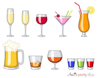 Clipart di bicchieri da alcol, bevande, bicchiere da vino, champagne, martini, bicchiere da cocktail, bicchierini da shot, bicchiere da whisky, bicchiere da cognac, bicchiere da birra