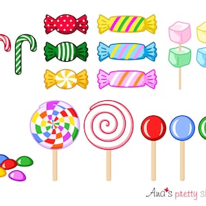 Candy clipart, sweet clipart, lollipops clipart, marshmallow clipart, bonbons clipart, candy canes clipart, candy vector illustraton