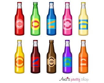 Clipart di bevande analcoliche, clipart di bevande gassate, clipart di bottiglie, grafica vettoriale, cola, set di bottiglie, bevande fresche