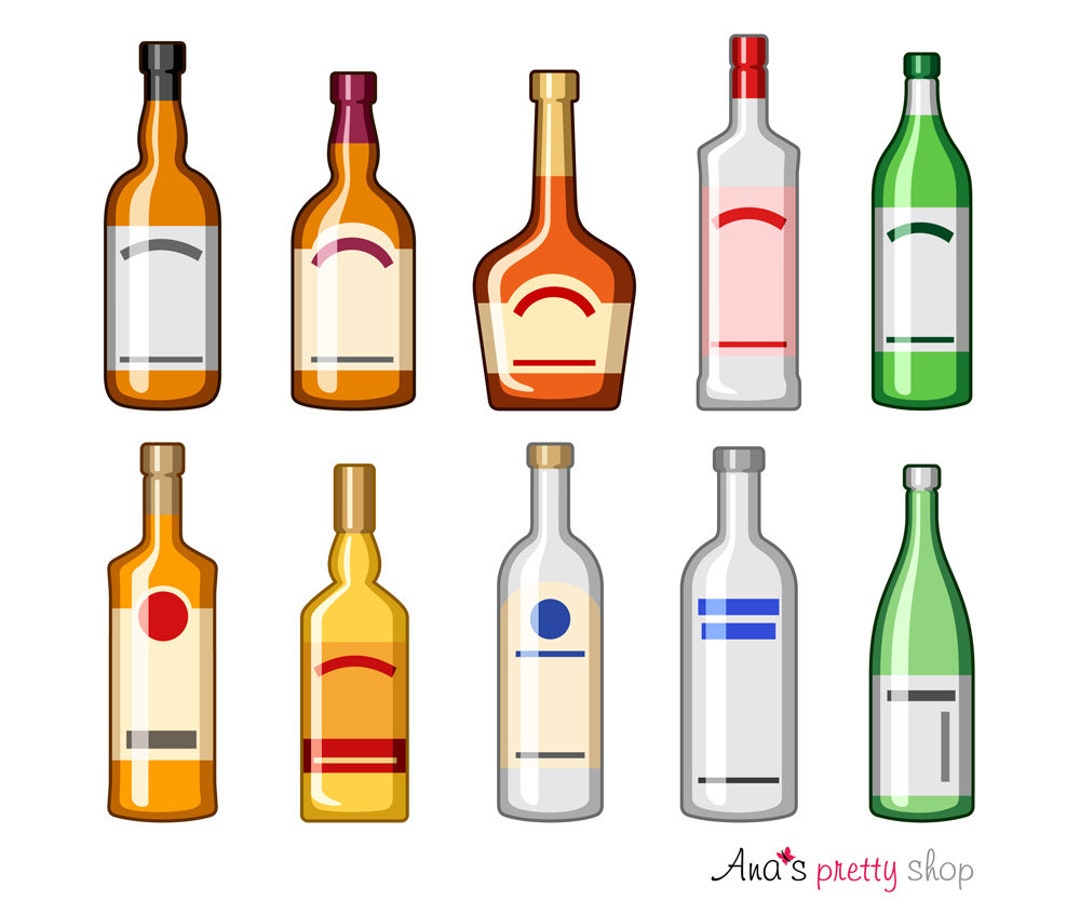 Alcohol Bottles Clipart, Drinks, Bourbon Bottle, Brandy, Scotch, Gin ...